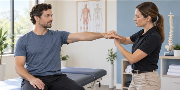 Chiropractor performing gentle muscle testing in La Verne