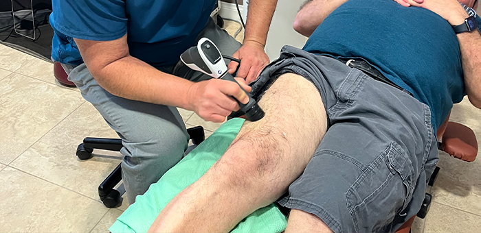 patient receiving shockwave therapy in La Verne